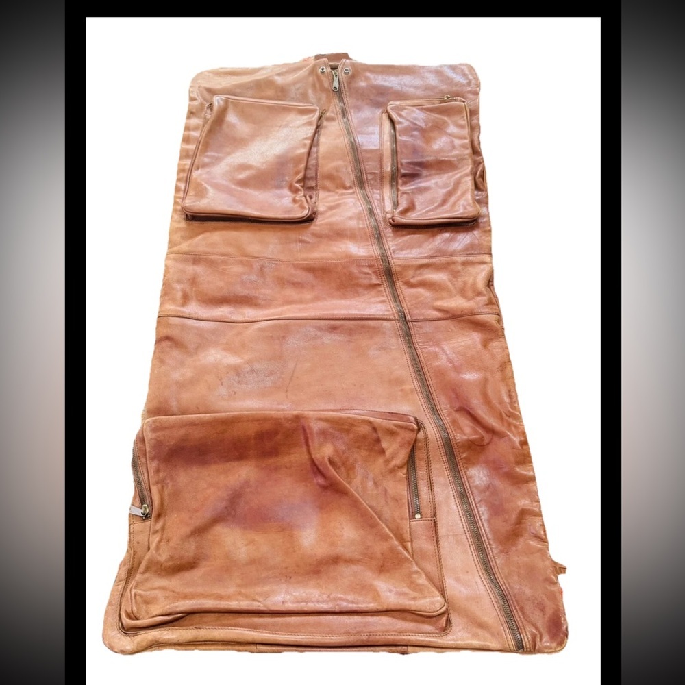 HANDSOME VINTAGE Colombian LEATHER BELTING GARMENT LUGGAGE BAG LARGE 38X22